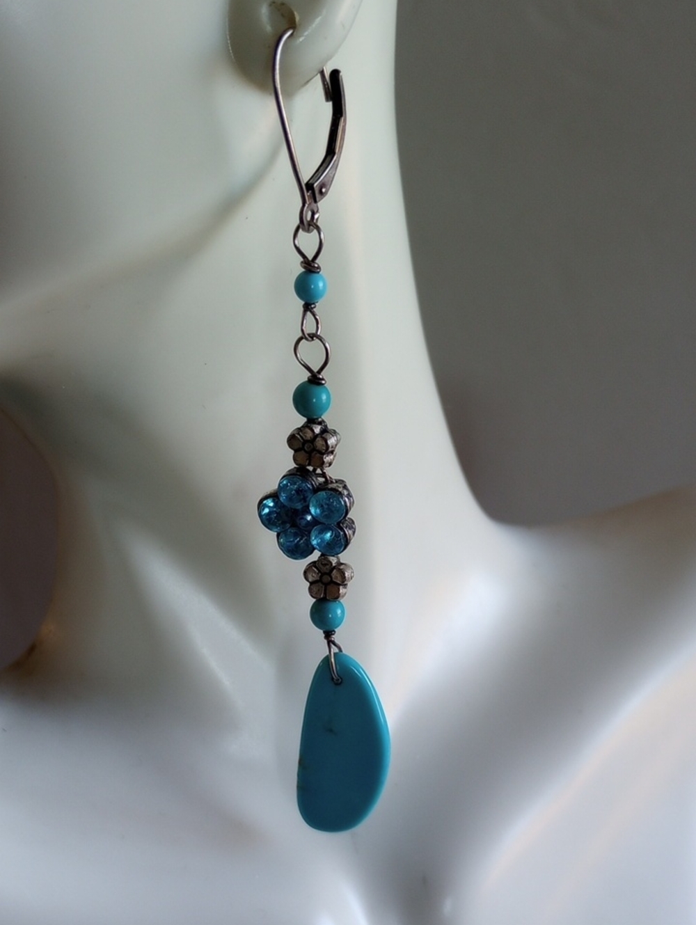 Turquoise Drop Dangle Earrings - Blue Stone Accent